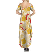 Beige Palaka Hawaii Aloha Summer Maxi Dress Koi Pond Mix Ilima Flowers - Polynesian Pride