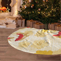Beige Palaka Hawaii Aloha Tree Skirt Koi Pond Mix Ilima Flowers - Polynesian Pride