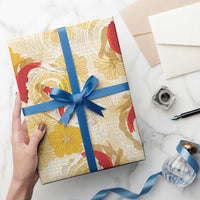 Beige Palaka Hawaii Aloha Wrapping Paper Koi Pond Mix Ilima Flowers