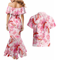 Pink Palaka Hawaii Aloha Couples Matching Mermaid Dress and Hawaiian Shirt Koi Pond Mix Sakura - Polynesian Pride