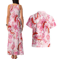 Pink Palaka Hawaii Aloha Couples Matching Tank Maxi Dress and Hawaiian Shirt Koi Pond Mix Sakura - Polynesian Pride