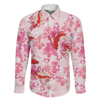 Pink Palaka Hawaii Aloha Family Matching Long Sleeve Bodycon Dress and Hawaiian Shirt Koi Pond Mix Sakura LT7 Dad's Shirt - Long Sleeve Pink - Polynesian Pride