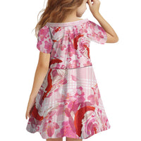 Pink Palaka Hawaii Aloha Family Matching Off Shoulder Maxi Dress and Hawaiian Shirt Koi Pond Mix Sakura LT7 - Polynesian Pride