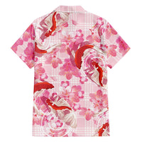 Pink Palaka Hawaii Aloha Family Matching Off Shoulder Maxi Dress and Hawaiian Shirt Koi Pond Mix Sakura LT7 - Polynesian Pride