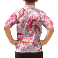 Pink Palaka Hawaii Aloha Family Matching Short Sleeve Bodycon Dress and Hawaiian Shirt Koi Pond Mix Sakura LT7 - Polynesian Pride