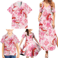 Pink Palaka Hawaii Aloha Family Matching Summer Maxi Dress and Hawaiian Shirt Koi Pond Mix Sakura LT7 - Polynesian Pride
