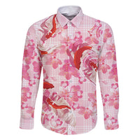 Pink Palaka Hawaii Aloha Family Matching Summer Maxi Dress and Hawaiian Shirt Koi Pond Mix Sakura LT7 Dad's Shirt - Long Sleeve Pink - Polynesian Pride