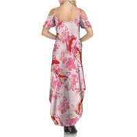 Pink Palaka Hawaii Aloha Family Matching Summer Maxi Dress and Hawaiian Shirt Koi Pond Mix Sakura LT7 - Polynesian Pride