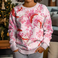 Pink Palaka Hawaii Aloha Kid Ugly Christmas Sweater Koi Pond Mix Sakura - Polynesian Pride