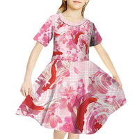 Pink Palaka Hawaii Aloha Kid Short Sleeve Dress Koi Pond Mix Sakura - Polynesian Pride