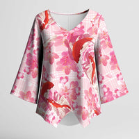 Pink Palaka Hawaii Aloha Kimono Sleeve Blouse Koi Pond Mix Sakura - Polynesian Pride