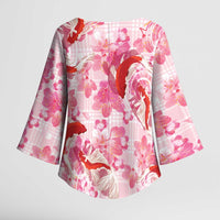 Pink Palaka Hawaii Aloha Kimono Sleeve Blouse Koi Pond Mix Sakura - Polynesian Pride