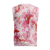 Pink Palaka Hawaii Aloha Christmas Knitted V-Neck Vest Koi Pond Mix Sakura - Polynesian Pride