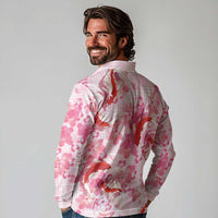 Pink Palaka Hawaii Aloha Long Sleeve Polo Shirt Koi Pond Mix Sakura - Polynesian Pride