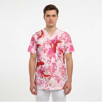 Pink Palaka Hawaii Aloha Scrub Top Koi Pond Mix Sakura - Polynesian Pride