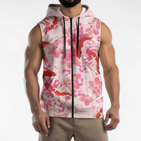 Pink Palaka Hawaii Aloha Sleeveless Zip Hoodie Koi Pond Mix Sakura - Polynesian Pride