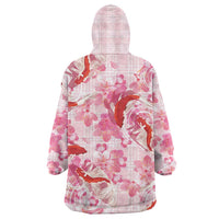 Pink Palaka Hawaii Aloha Wearable Blanket Hoodie Koi Pond Mix Sakura - Polynesian Pride