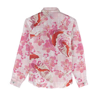 Pink Palaka Hawaii Aloha Women Casual Shirt Koi Pond Mix Sakura - Polynesian Pride