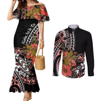 Hawaii Valentine Couples Matching Mermaid Dress and Long Sleeve Button Shirt Plumeria Aloha Wau Ia Oe LT7 Pink - Polynesian Pride