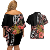 Hawaii Valentine Couples Matching Off Shoulder Short Dress and Hawaiian Shirt Plumeria Aloha Wau Ia Oe LT7 - Polynesian Pride