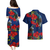 New Zealand Couples Matching Puletasi and Hawaiian Shirt Tui Couple with Pohutukawa LT7 - Polynesian Pride