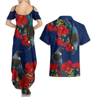 New Zealand Couples Matching Summer Maxi Dress and Hawaiian Shirt Tui Couple with Pohutukawa LT7 - Polynesian Pride
