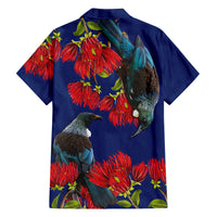 New Zealand Pohutukawa with Tui Birds Family Matching Summer Maxi Dress and Hawaiian Shirt Version 2 LT7 - Polynesian Pride