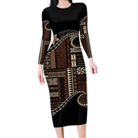 Samoa Siapo Mamanu Family Matching Long Sleeve Bodycon Dress and Hawaiian Shirt Waves Motifs