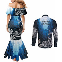 World Ocean Day Pasifika Couples Matching Mermaid Dress and Long Sleeve Button Shirt Awaken New Depths LT7 - Polynesian Pride