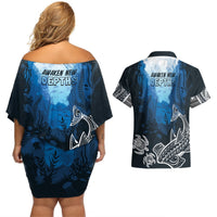 World Ocean Day Pasifika Couples Matching Off Shoulder Short Dress and Hawaiian Shirt Awaken New Depths LT7 - Polynesian Pride