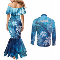 Hawaii World Ocean Day Couples Matching Mermaid Dress and Long Sleeve Button Shirt Kakau Turtles LT7 - Polynesian Pride