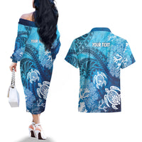 Hawaii World Ocean Day Couples Matching Off The Shoulder Long Sleeve Dress and Hawaiian Shirt Kakau Turtles