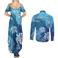 Hawaii World Ocean Day Couples Matching Summer Maxi Dress and Long Sleeve Button Shirt Kakau Turtles