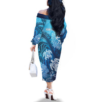 Hawaii World Ocean Day Family Matching Off The Shoulder Long Sleeve Dress and Hawaiian Shirt Kakau Turtles
