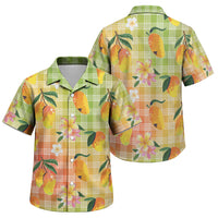 Aloha Hawaii Palaka Print Mango Plumeria Family Matching Off The Shoulder Long Sleeve Dress and Hawaiian Shirt Tropical Vibes