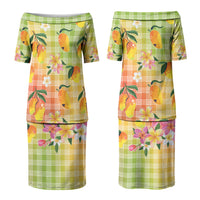Aloha Hawaii Palaka Print Mango Plumeria Family Matching Puletasi and Hawaiian Shirt Tropical Vibes