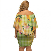 Aloha Hawaii Palaka Print Mango Plumeria Off Shoulder Short Dress Tropical Vibes
