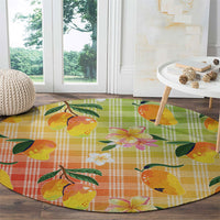 Aloha Hawaii Palaka Print Mango Plumeria Round Carpet Tropical Vibes
