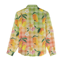 Aloha Hawaii Palaka Print Mango Plumeria Women Casual Shirt Tropical Vibes