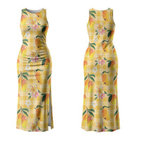 Aloha Hawaii Palaka Print Mango Plumeria Couples Matching Tank Maxi Dress and Hawaiian Shirt Fresh Lemon