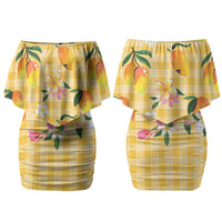 Aloha Hawaii Palaka Print Mango Plumeria Family Matching Off Shoulder Short Dress and Hawaiian Shirt Fresh Lemon