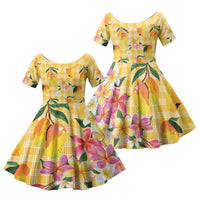Aloha Hawaii Palaka Print Mango Plumeria Family Matching Summer Maxi Dress and Hawaiian Shirt Fresh Lemon