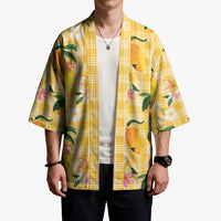 Aloha Hawaii Palaka Print Mango Plumeria Kimono Fresh Lemon