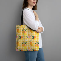 Aloha Hawaii Palaka Print Mango Plumeria Tote Bag Fresh Lemon