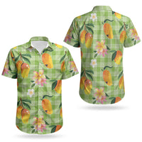 Aloha Hawaii Palaka Print Mango Plumeria Couples Matching Long Sleeve Bodycon Dress and Hawaiian Shirt Cool Mint