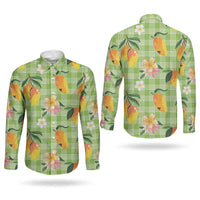 Aloha Hawaii Palaka Print Mango Plumeria Couples Matching Tank Maxi Dress and Long Sleeve Button Shirt Cool Mint