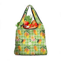 Aloha Hawaii Palaka Print Mango Plumeria Grocery Bag Cool Mint