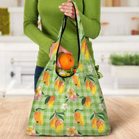 Aloha Hawaii Palaka Print Mango Plumeria Grocery Bag Cool Mint