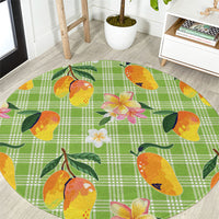 Aloha Hawaii Palaka Print Mango Plumeria Round Carpet Cool Mint