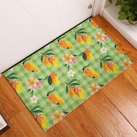 Aloha Hawaii Palaka Print Mango Plumeria Rubber Doormat Cool Mint